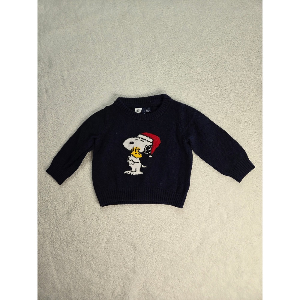 Janie and Jack Peanuts Snoopy Christmas Sweater Navy Blue 3-6 Months Holiday